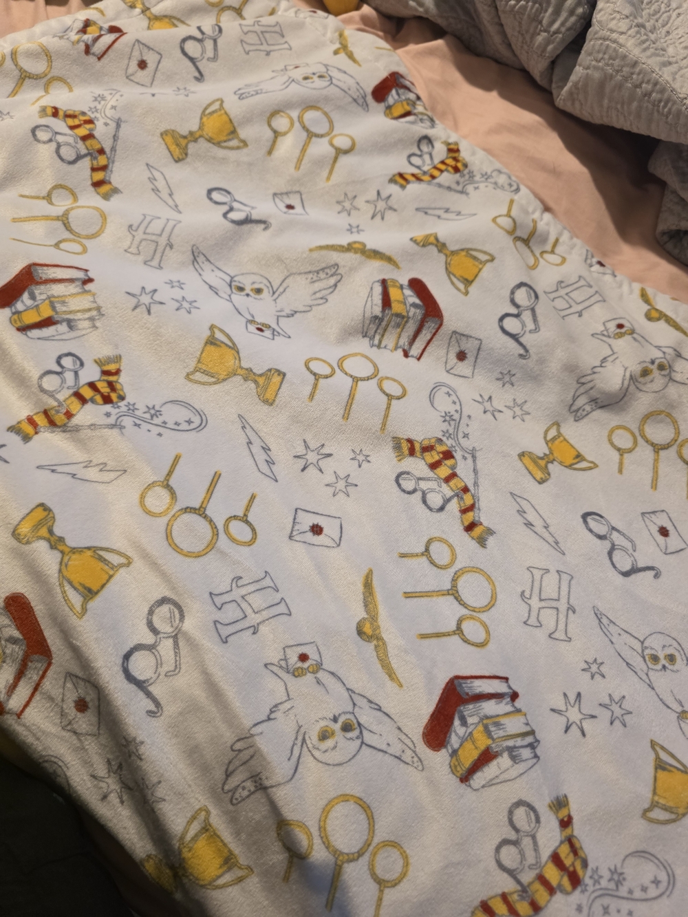 Harry Potter Baby Faux Shearling Blanket - White, Gray & Gold Accents - Picture 3 of 4